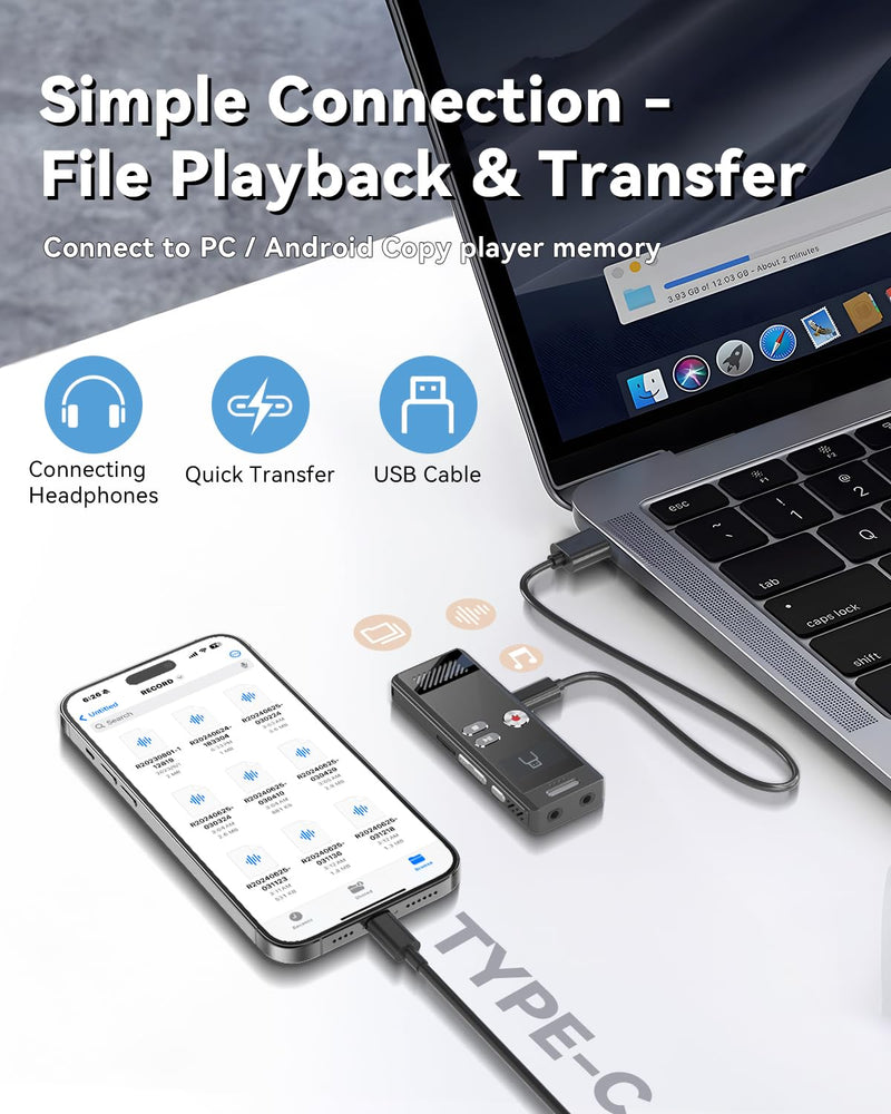 64GB Digital Voice Recorder,Voice Activated Recorder with Playback,Voice Recorder for Lectures,HD Dual Mic Tape Recording Device,Sound Audio Recorder with Line-in
