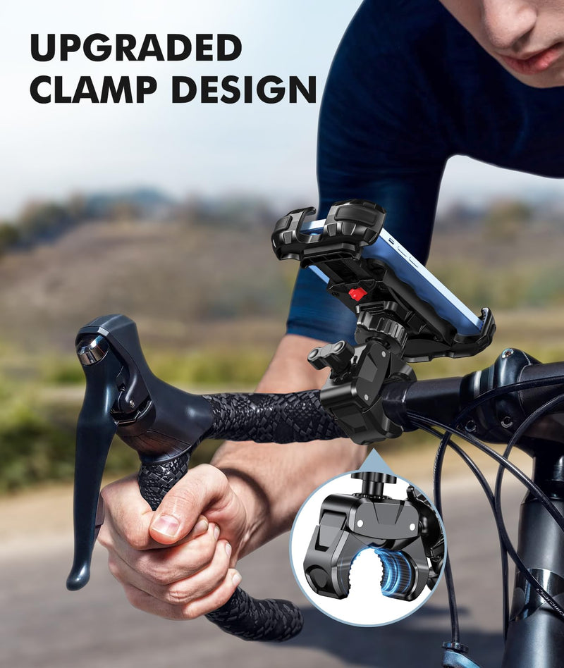 Motorcycle Phone Mount, Upgrade Bike Phone Mount [1s Lock][Secure Protection], 360° Rotatable Phone Holder for Mountain Bike/ATV/Scooter Handlebar, Compatible with iPhone/Samsung 4.7-6.7"