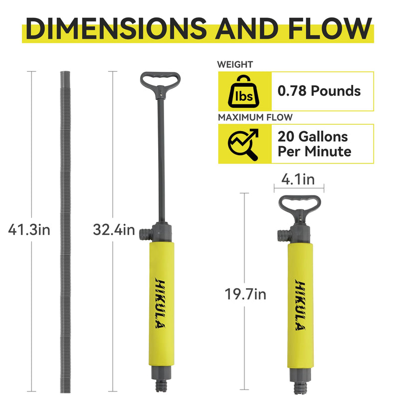 Manual Bilge Pump for Boats Kayak Canoe - Portable Siphon Pump, Kayak Bailer with Reversible Hose,Yellow,19Inch Yellow Large