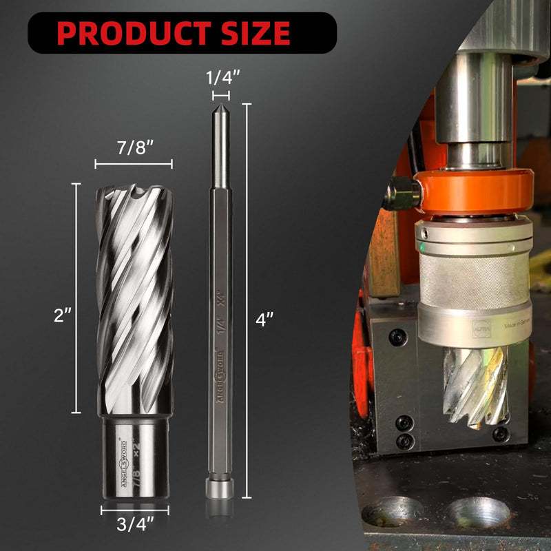 ANGELSWORD HSS Annular Cutter Diameter 7/8", Cutting Depth 2" High Speed Steel, Mag Drill Bits Kit for Magnetic Drill Press, with One 1/4"*4" Pilot Pin H. 7/8" Diameter HSS 2" Cut Depth