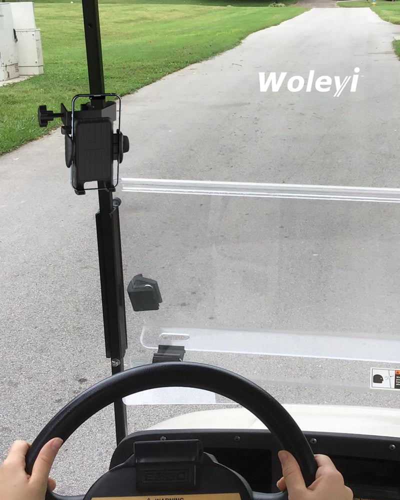 woleyi Golf Cart Phone Holder - [Wider Clamp & Metal Arm] 360° Adjustable Phone Mount for Golf Cart Clip, Compatible with EZGO/Club Car/Yamaha Accessories, for iPhone 16 15 14 13 12 11 XR X 8 Pro Max