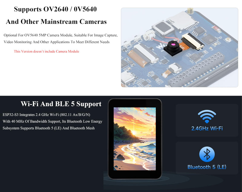 ESP32-S3 3.5inch Capacitive Touch Display Development Board, ESP32 with IPS LCD 320×480, 262K Color, Support W-Fi and BLE 5,Support AI Speech Interaction, Comes with Case and OV5640 Camera