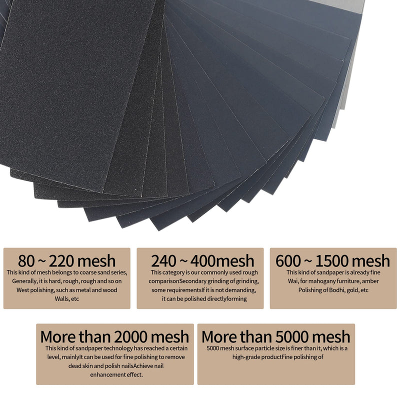 Sandpaper set, 45 pieces grit 120 to 7900 wet and dry sandpaper, sandpaper for polishing and sanding for cars, wooden furniture, stone, paint, metal, glass - 22.9 x 9.9 cm