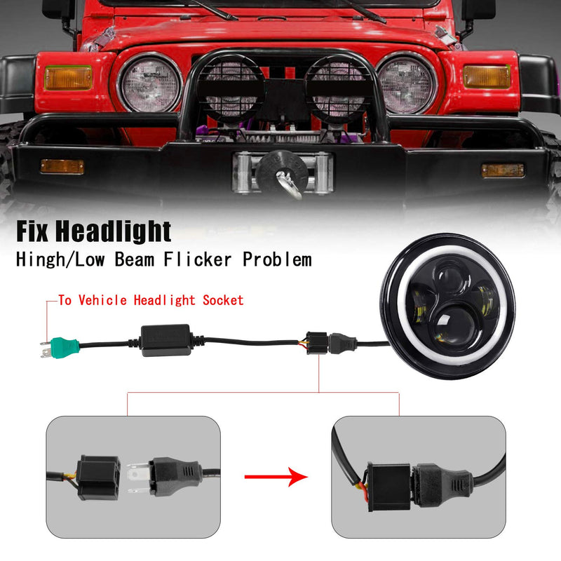 YEEGO DIRECT H4 HB2 9003 LED Headlight Decoder Anti-Flicker Harness Error Free Resistor Wiring Canbus Adapter Flash Warning Canceller Capacitor for Wrangler JK JL TJ LJ (2 Pack)