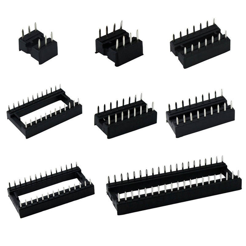 Aussel 100pcs 2.54mm Pitch Dual Row DIP IC Socket Solder Adapter Set 6, 8,14,16,18,24,28,40 Pin
