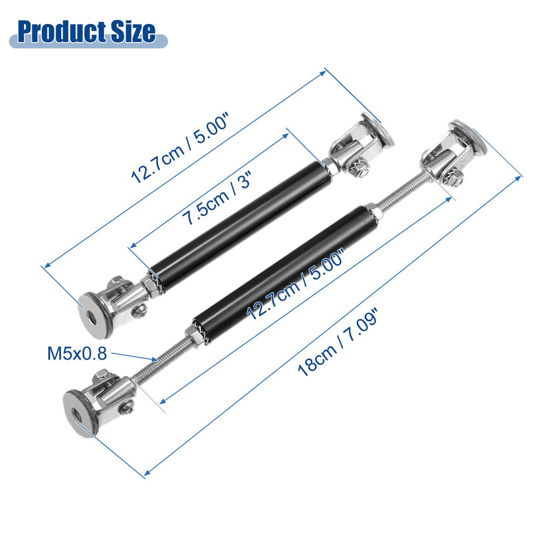 ACROPIX Universal Adjustable Aluminum Alloy 3"-5" 75mm Car Front Bumper Lip Splitter Strut Rod Tie Support Bars Black - Pack of 2