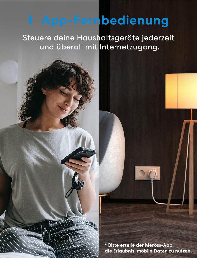 Meross Matte WiFi Socket with Power Consumption, Smart Socket with Electricity Meter for Balcony Power Plant, Works with Apple Home, Home Assistant, Alexa and Google Home, Voice Control, Remote Access | 16A smart socket with electricity meter for balco...