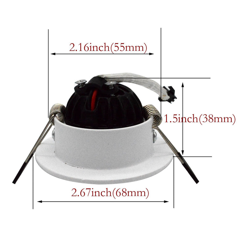 Recessed Downlight 110V Dimmable 3WCOB CRI80 Spotlight Lamp Daylight 2 Inch Adjustable Angle Lighting Kits 5000K-5500K Ceiling Lights Pack of 4 With LED Driver Daylight White(5000-5500K)
