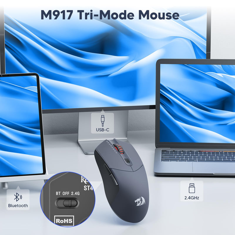 Redragon Wireless Gaming Mouse, Ultra-Light 26K DPI Gaming Mouse Tri-mode Bluetooth Mouse Ergonomic Natural Grip Build, Full Programmable Buttons, Software Supports DIY Keybinds