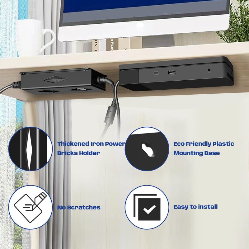 Under Desk Mount for Dell WD19 / WD19S / WD19TBS / WD19TB / WD22TB4 Dock + Power Bricks (for 180W and 130W), Docking Station & Power Bricks Holder