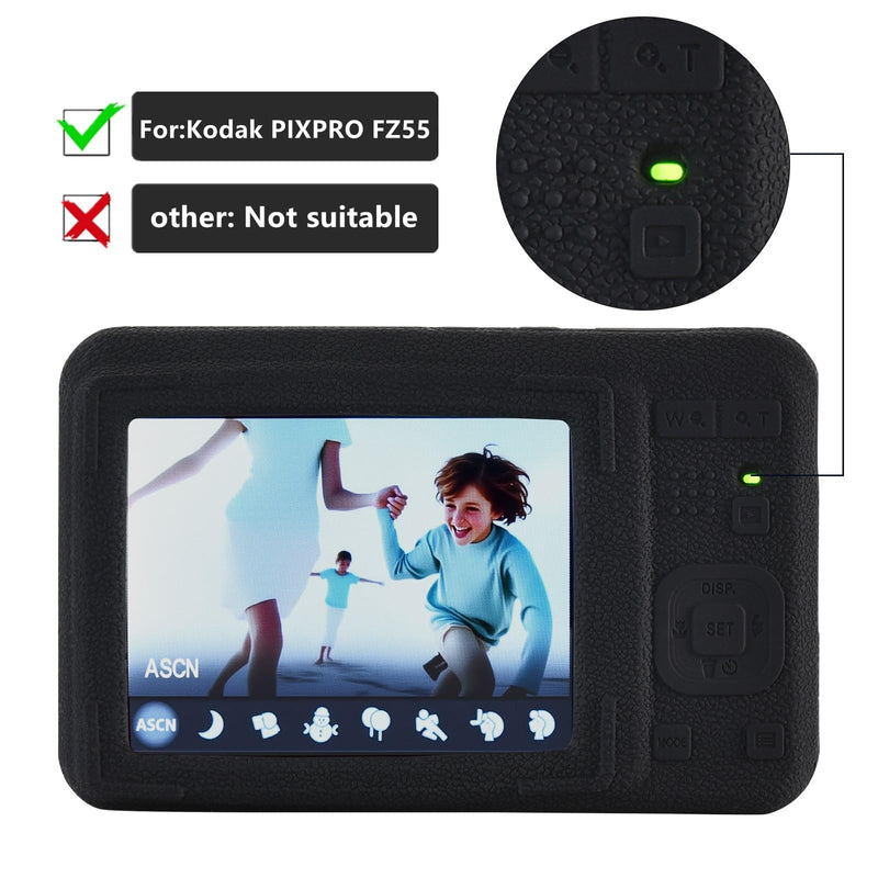 Silicone Case for Kodak PIXPRO FZ55 Camera, Shockproof Silicone Skin Cover - Slim & Protective Shell (4 Colors) for FZ55 Digital Camera (Black) Black