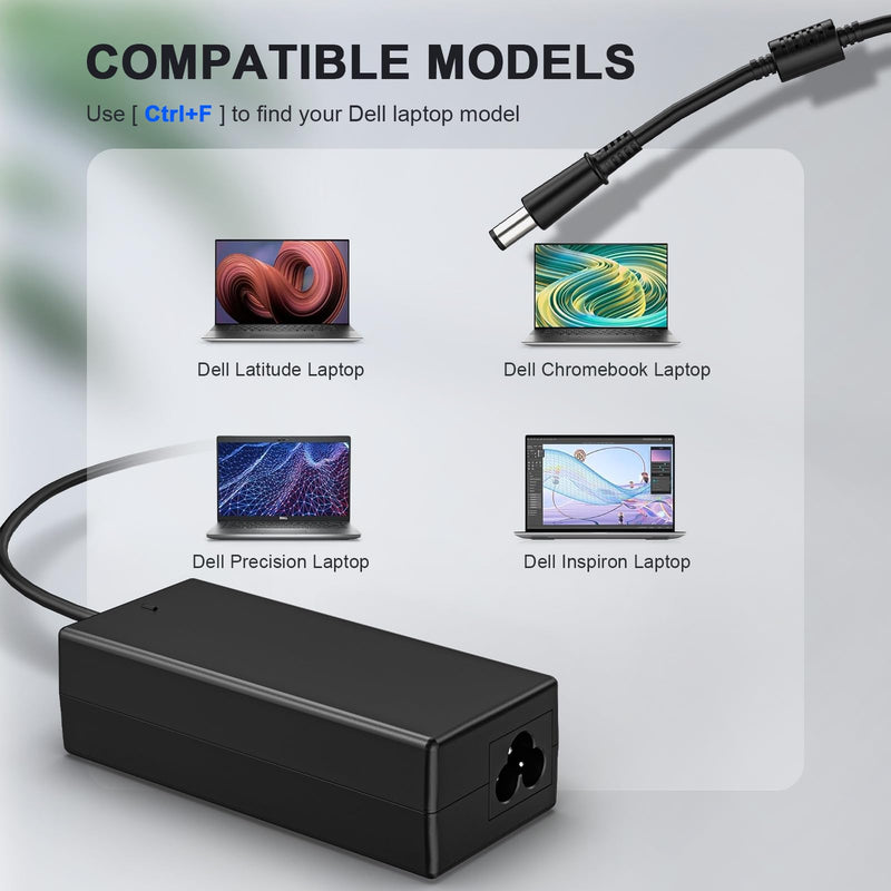 65W Laptop Charger 7.4mm for Dell Latitude 3190(2-in-1) 5280 5480 5580 7280 7300 7400 E5250 E5450 E5550 E6230 E6430 E6530 Inspiron 11 14 15 Chromebook 11 3180 Precision 3550 3540 AC Adapter Power Cord Big Connector 7.4MM