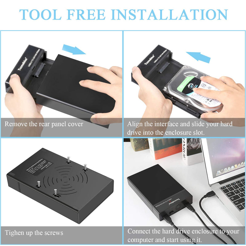 USB 3.0 External Hard Drive Enclosure for 2.5 3.5 Inch SATA I/II/III HDD SSD Up to 20TB, 3.5'' Tool-Free HDD Docking Station, Support UASP, Automatic Sleep Function (TCC-S863)