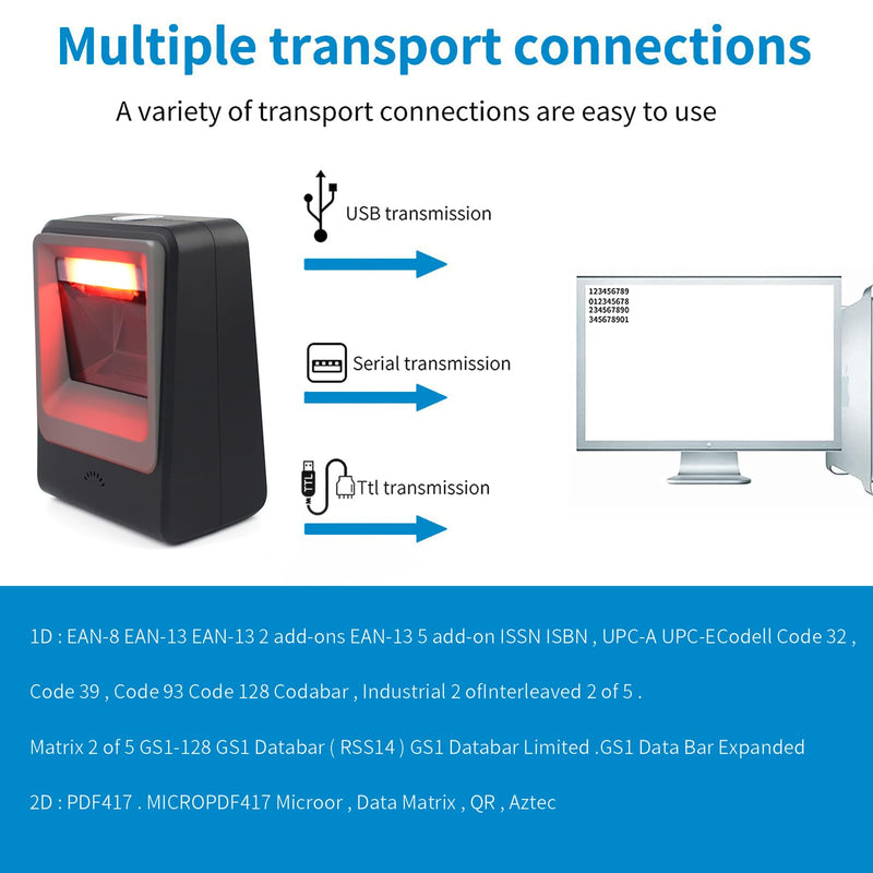 Symcode Desktop QR Omnidirectional Barcode Scanner, Hands-Free Automatic 2D 1D Bar Code Reader Scanner, for Supermarket Library Retail Store