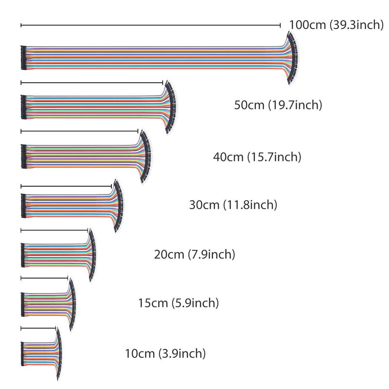 120pcs 20cm Dupont Wire Female to Female Breadboard Jumper Wires 7.9 inch 1pin-1pin 2.54mm Connector Multicolored Ribbon Cables DIY Wires Length 10 15 20 30 40 50 100cm Optional 7.8 inch (20cm) 120pcs Female to Female