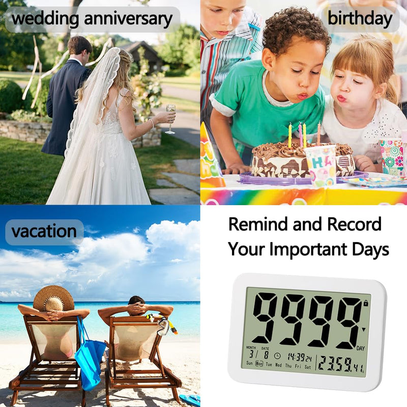 FCXJTU Digital Countdown Days Timer Clock- 9999 Days Count Down Days Timer with Stand Strong Magnetic Back for Retirement Wedding Vacation Christmas New Baby Classroom Lab Kitchen Cooking (9999Day) 9999Day Clock Timer