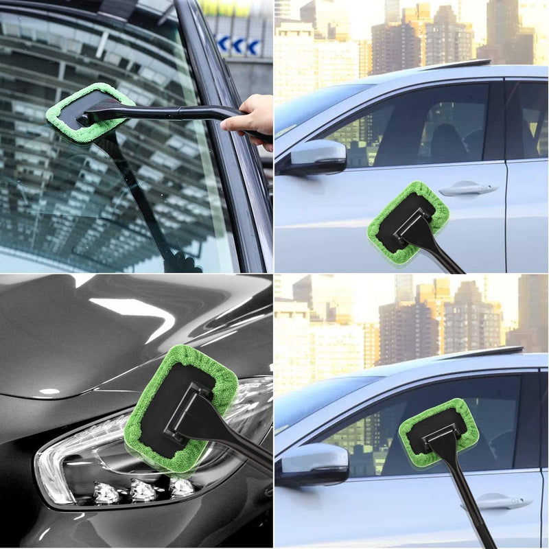 Windshield Cleaning Tool Windshield Cleaning Wand Auto Window Cleaner,5 Pieces Reusable Cloth Pads for Car Interior, Dirty Car Washing Brushes (Green) Green