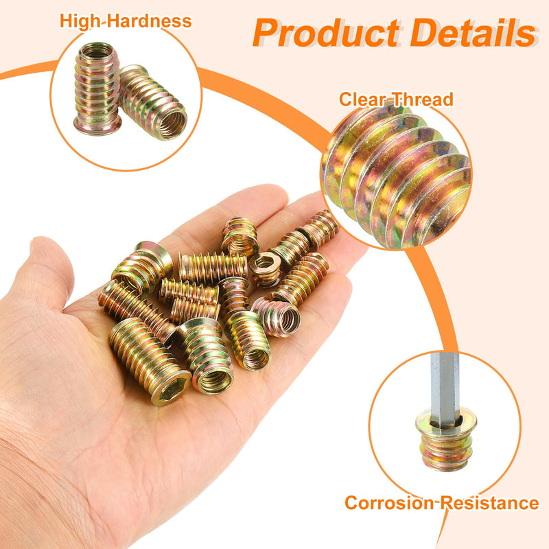 uxcell Wood Furniture M8x30mm Threaded Insert Nuts Interface Hex Socket Drive 40pcs 40