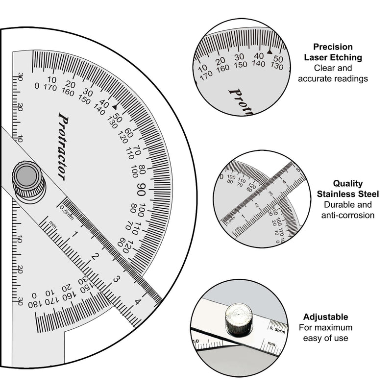 0-180° Stainless Steel Protractor Tool Angle Finder Ruler (30cm/11.8 Inch） onesize
