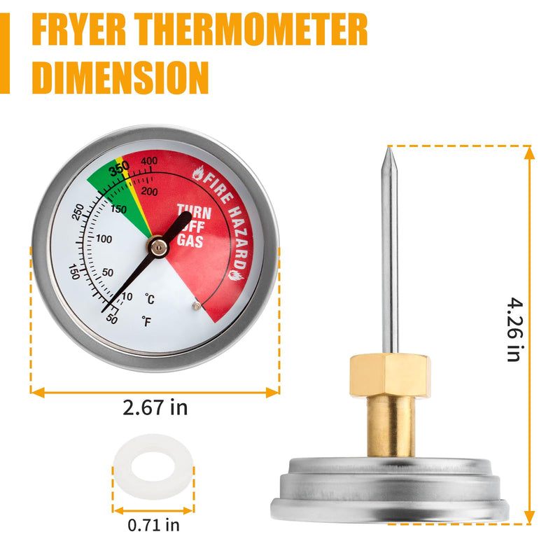 5070 Fryer Thermometer Replacement for Bayou Stainless Steel Tempered Dial, Fit for 9-gal 2.5-gal 4-gal Fryers, w/ 50˚- 400˚F Deep Fry Thermometer