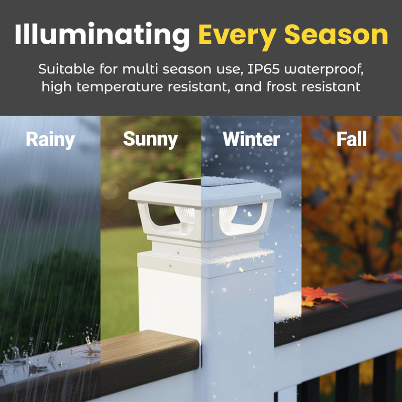 BRIGHTICONIC Solar Post Cap Lights Outdoor for 4x4, 3x3 – Auto On/Off Post Lights Solar Powered – Easy Install, IP65 Waterproof Deck & Fence Lights – Efficient 1500mAh Battery – 120 Lumen, Cool White White / Cool White 6000K - 2
