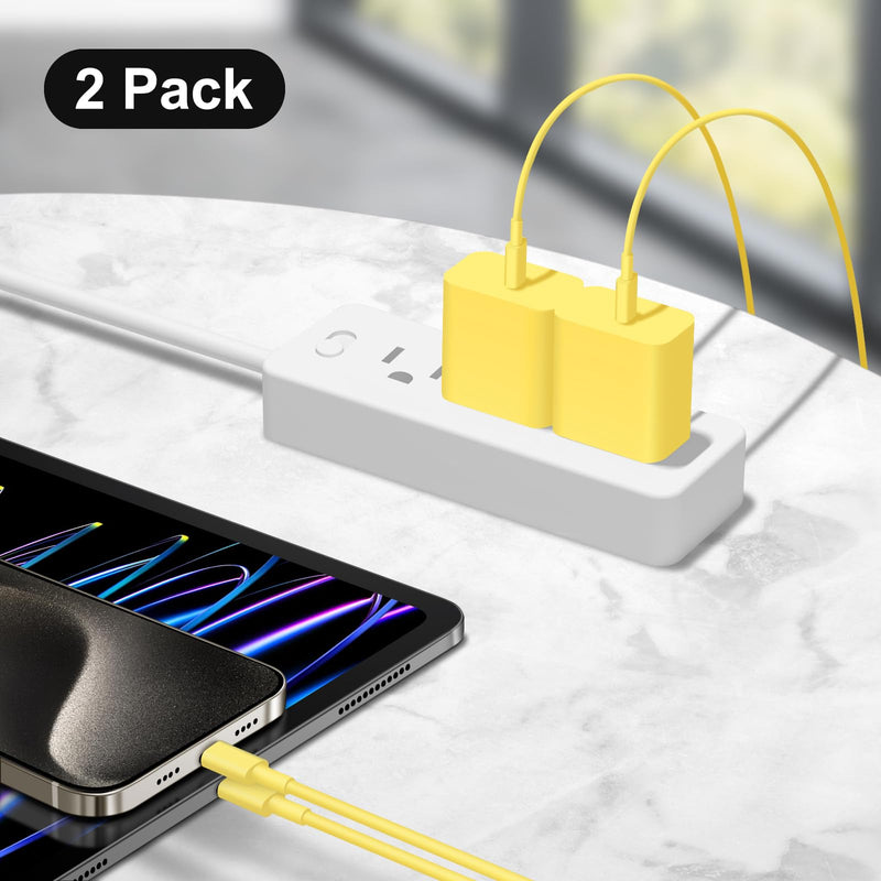 iPhone 16 15 Charger Fast Charging 10Ft - 2 Pack 20W USB C Wall Charger Block and Type C to C Cable Compatible with iPhone 16/16 Pro/16 Pro Max/iPhone 15, iPad Pro, Air 5/4,iPad 10（Yellow） Yellow