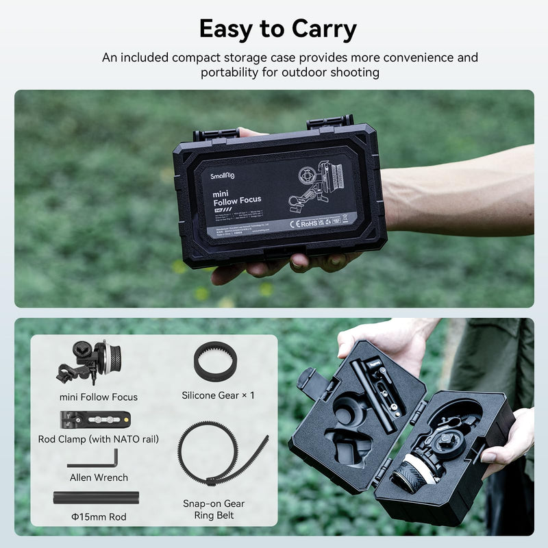 SmallRig Mini Follow Focus with A/B Stops & 15mm Rod Clamp and Snap-on Gear Ring Belt for DLSRs and Mirrorless Cameras, Fits Different Diameter Lenses Up to 114mm - 3010C