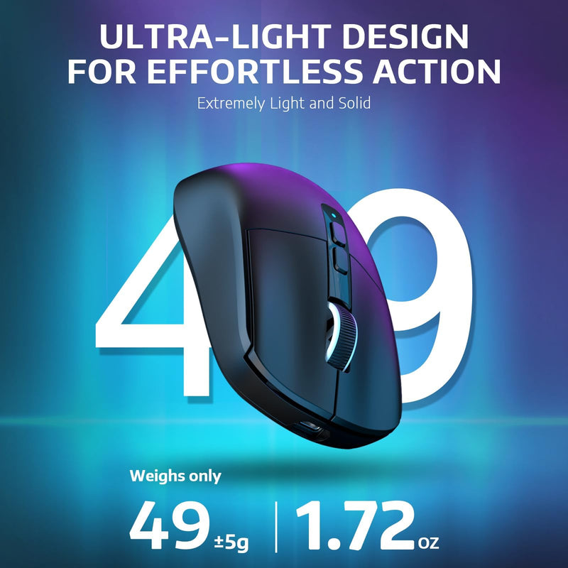 x Attack Shark X6 Wireless Gaming Mouse with RGB Charging Dock, 49g Ultralight, PixArt PAW3395 26000 DPI, 2.4G/Wired/Bluetooth, G502 200Hrs Battery Programmable Mice for Win/Mac - Black Mouse&Tape&Base