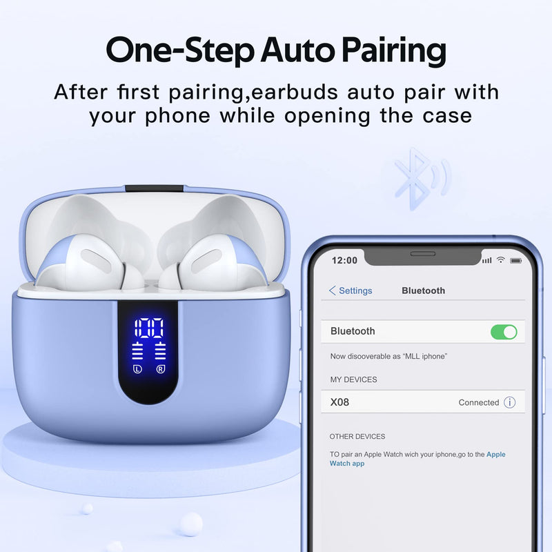 TAGRY Bluetooth Headphones True Wireless Earbuds 60H Playback LED Power Display Earphones with Wireless Charging Case IPX5 Waterproof in-Ear Ear buds with Mic for TV Smart Phone Laptop Computer Sports M Purple