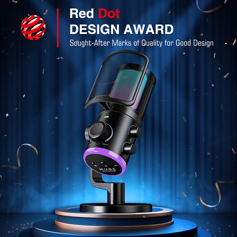 FIFINE Gaming PC Microphone, USB Streaming Microphone with Game Chat Balance, Computer Condenser Desktop RGB Mic with Mute Button, Noise Cancellation for Podcast/Twitch/Discord-AMPLIGAME AM6