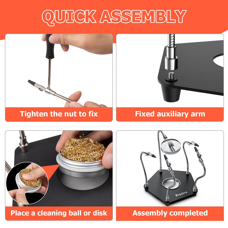 Soldering Third Hand, Magnetic Helping Hands Preciva Soldering Aid with 4 Flexible Arms and Alligator Clips Third Hand with Magnifying Glass, Flexible Soldering Holder, Soldering Aid Clamp with Magnifying Glass