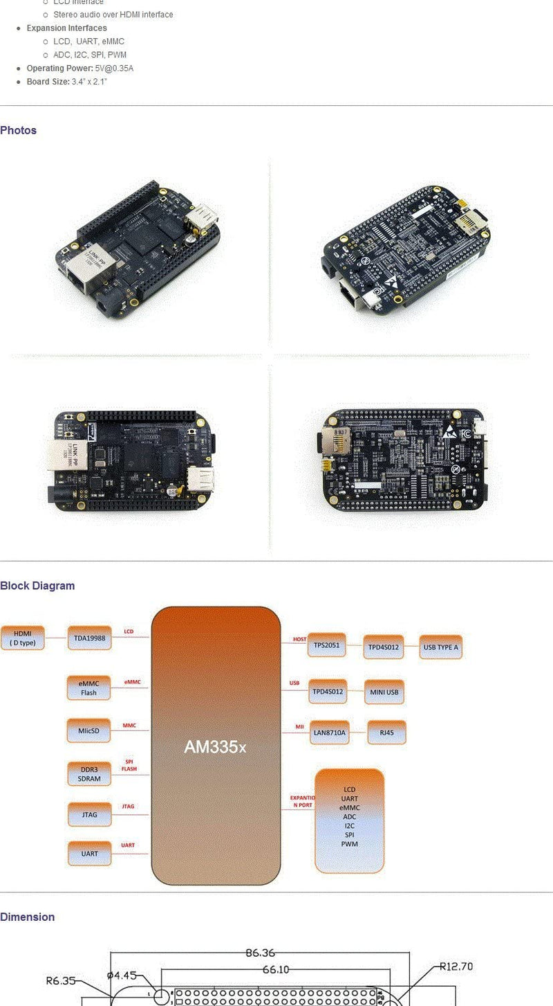 waveshare BeagleBone Black Rev C 1GHz ARM Cortex-A8 512MB DDR3 4GB 8bit eMMC Board Mini PC Development Board from Element14