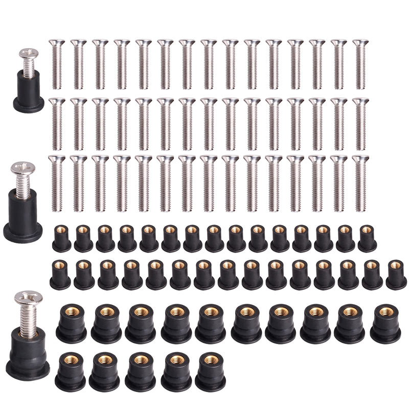 WEDAMER 45 Pairs M4 M5 M6 Neoprene Well Nuts with Stainless Steel Screw M5 Rubber Well Nuts Kayak Brass Copper Bolts Well Nut Kit for Kayak Motorcycle Boat Marine Windscreen Accessories (M4 M5 M6) M4 M5 M6 each 15 Pairs