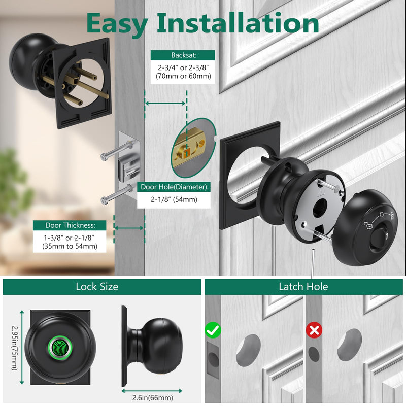 GeekTale Fingerprint Door Lock for Bedrooms, Fingerprint Door Knob with Lock, Smart Door Lock, App Control, Back-up Keys, Thumbprint Door Knob for Bedrooms, Office, Apartment Oil Rubbed Bronze-Rectangle