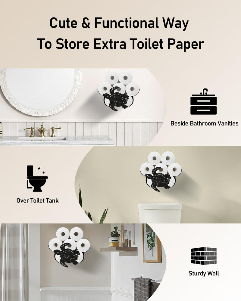 Sea Turtle Toilet Paper Holder for Extra 8 Rolls, Funny Decorative Toilet Paper Storage Wall Mounted, Farmhouse Bathroom Animal Decor Accessories Storage Cabinet Standard - Wall Mount Jewel Black - Ocean Turtle