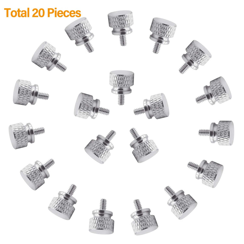 20 Pieces 6#-32 Computer Case Screws, Anodized Aluminum Thumbscrews, Fully Threaded Knurled Thumbscrews, Thumb Screws (Silver) Silver