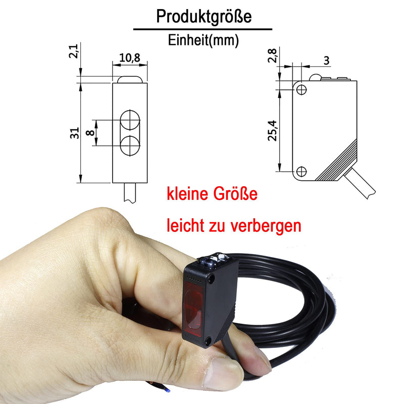 STBTECH E3Z-R61 Light Barrier Sensor Indoor Wall Mounting NPN (NO or NC Switchable) Reflective Light Barrier Mirror Reflection Proximity Switch with 2 m Cable, Reflector Plate, 2 m Induction Distance 1