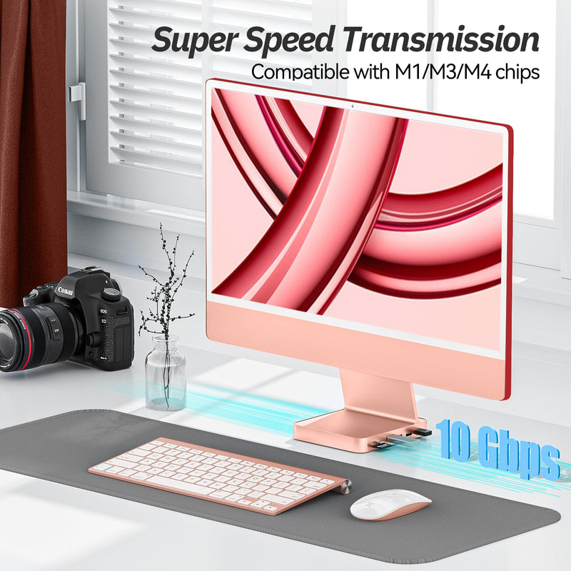 USB C Hub for iMac 24 inch 2021/2023/2024, Minisopuru iMac Hub Support M.2 NVMe SSD, iMac Accessories for iMac M1/M3/M4, iMac Adapter with USB A/C 10Gbps, SD/TF, M.2 SSD (Not Included), Pink.