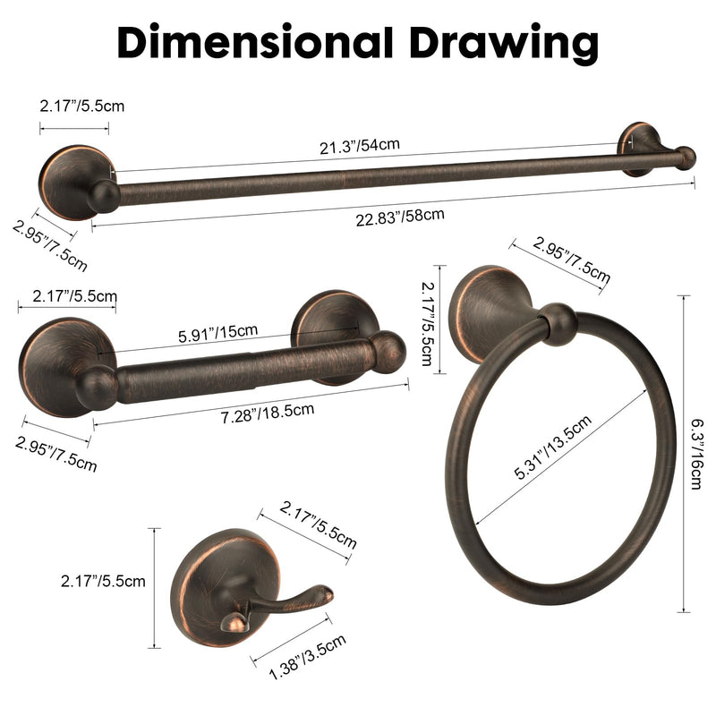 4 Piece Antique Bathroom Hardware Accessories Set Oil Rubbed Bronze,24 Inch Towel Bar Set,Towel Rack for Bathroom,Bathroom Towel Holder Bronze Oil Rubbed Brushed Bronze