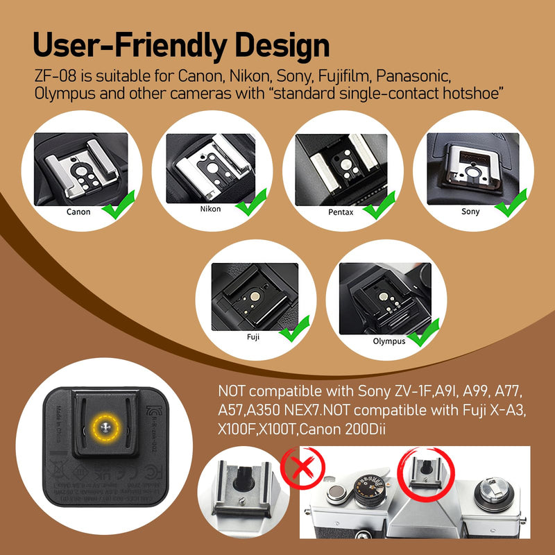 ZF08 Mini Camera Flash Speedlite - Aluminum Hot Shoe Flash with 5 Power Levels, CCT 6500K±200K, <3s Recycle，Continuous Flash, Compatible Sony/Canon/Nikon/Fuji/Olympus/Panasonic/Leica （Silver） ZF08 Silver