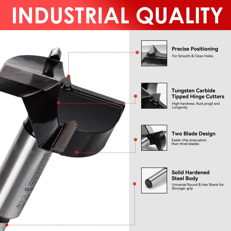 MOLLOM 3-1/2" (89mm) Carbide Forstner Drill Bit | 2.0mm Thickness YG8 Carbide Tipped, Hinge Cutter Tool For Hard Soft Wood, Plastic, Plywood, Precise Woodworking 89mm | 3-1/2" (Imperial System)