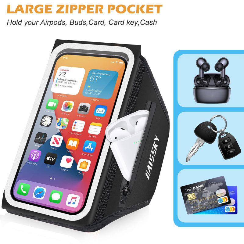 Running Phone Armband with Airpods Holder - 3D Design Cell Phone Armband for iPhone 15/14/13 Pro/Plus & Galaxy S20/S10, Water Resistant Sports Phone Holder with Key Slot - Ideal for 6.9" Phones