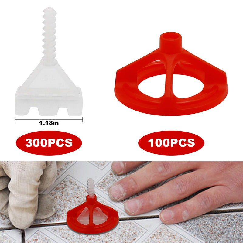Tile Leveling Kit Tile Leveling System Clips Tile Anti-Loosening and Spacing System Kit (1/16"-300pcs White Base Tile Spacers + 100pcs Red Cap) 1/16"-300pcs White Base + 100pcs Red Cap
