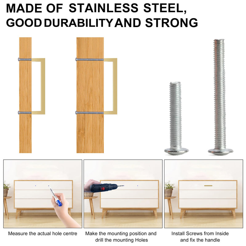 Cabinet Pulls Gold Cabinet Handles Square Drawer Pulls, 5 Pack 10 Inch Stainless Steel Kitchen Door Cupboard Cabinet Handles, Drawer Hardware Handles, 256mm Hole Centers Two Hole - 10 inch Hole Centers(256mm)
