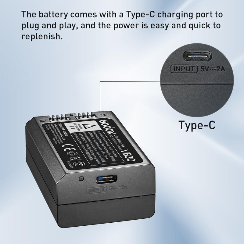 GODOX V100 V1 V1Pro Battery Replacement V30 Battery with Type-C Charge 7.2V/2980mAh for V100C V100N V100S V1Pro-C V1Pro-N V1Pro-S V1C V1N V1S Camera Flash (VB26 Upgrade)