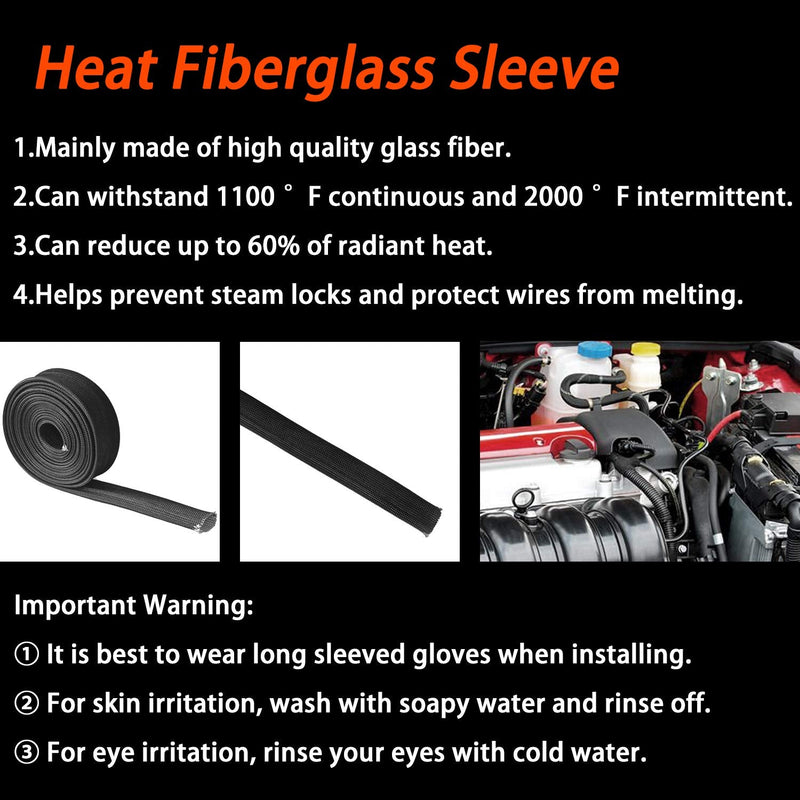 Heat Hose Fiberglass Wrap Shield Sleeve Wire Fuel Line Heat Shield Roll High Temp Black Colour Adjustable 10FT-13MM(1/2") for Car Wire Loom Protection Black Heat Sleeve 10FT-13MM