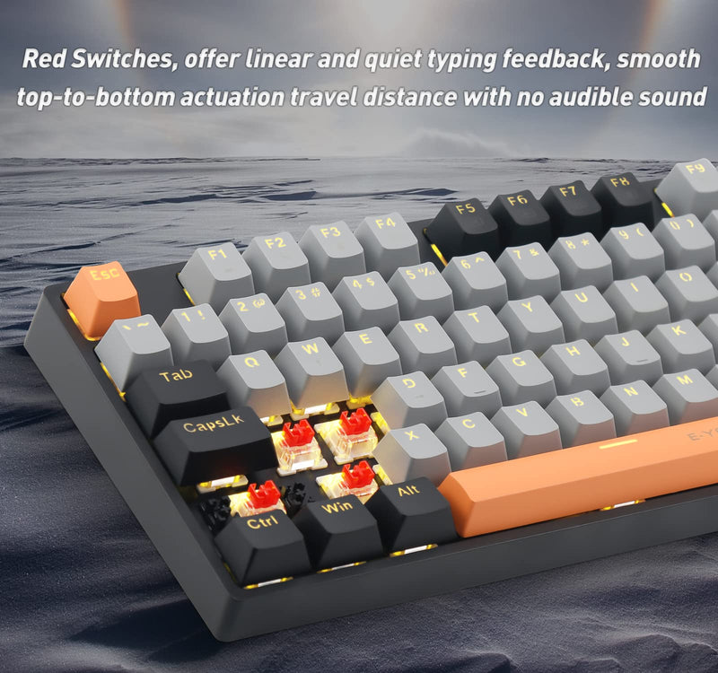E-YOOSO Z-14 Mechanical Gaming Keyboard 104 Key, Red Switch Full-Size Computer Keyboards, Solid Yellow Backlit Mechanical Keyboard for PC Gamer, Black Grey red switch
