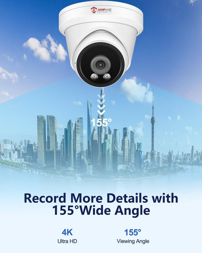 Anpviz 155° Wide Angle POE Camera with Mic/Audio, 4K (3840x2160) 8MP POE IP Camera Outdoor Indoor, 100ft Night Vision, IP66 Weatherproof Security Dome Camera, 2.1mm Lens(U Series)