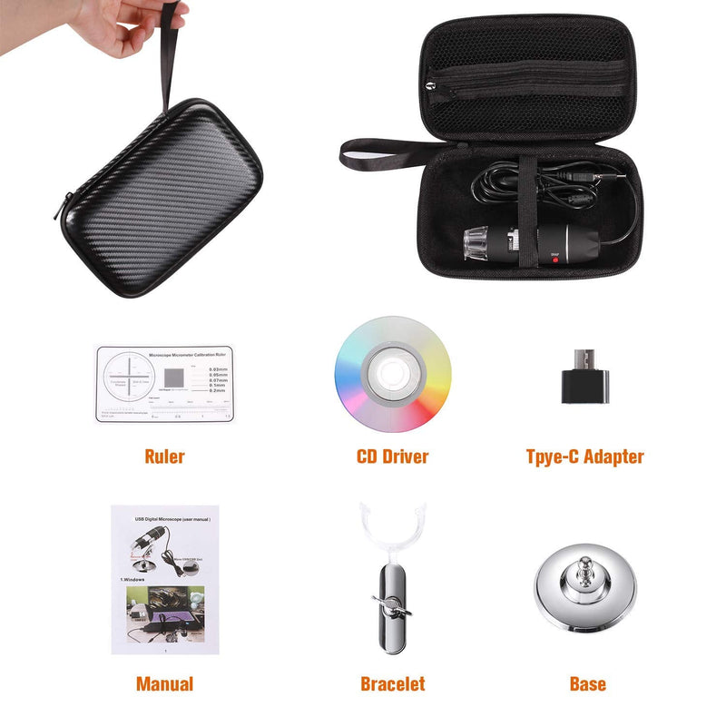 USB Digital Microscope 40X to 1000X, Bysameyee 8 LED Magnification Endoscope Camera with Carry Case and Metal Stand Compatible for Android Windows 7 8 10 Linux Mac
