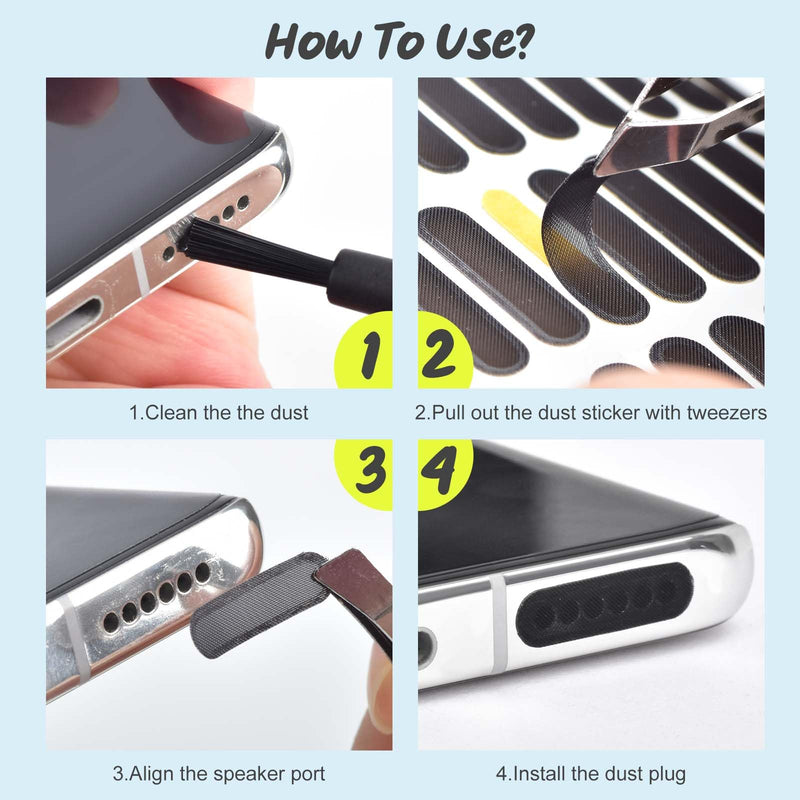 120Pcs Phone Speaker Cover Phone Speaker Dustproof Stickers Phone Speaker Dust Protector Cover Anti Dust Sticker Speaker Dust-proof Cover Kit with Cleaning Brush & Tweezer